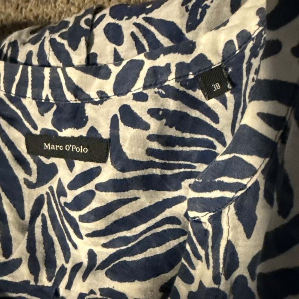 Marc O'Polo Button-Down Shirt Size 38 Blue White Floral Cotton Silk